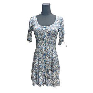 Free People Lace Up Minidress Size XS Boho Cottage Whimsy Floral Peasant Croquet